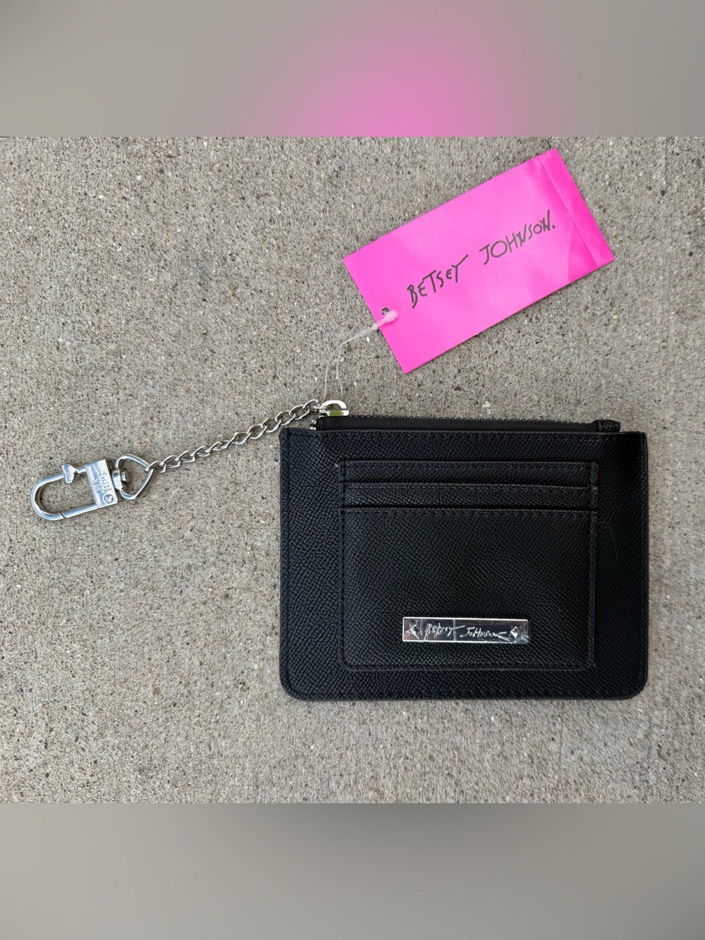 Betsey Johnson Black Card Case with Chain